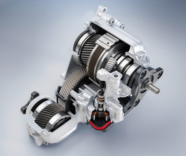 Thanks to the use of an intermediate gear rather than a chain, this clutch-controlled transfer case can handle a higher torque load. Photo Courtesy of Magna Powertrain