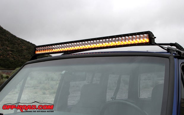 The amber LEDs are a great option as they cut through fog, rain and haze much better than the white LEDs providing better visibility without hard reflection of the white LED light.