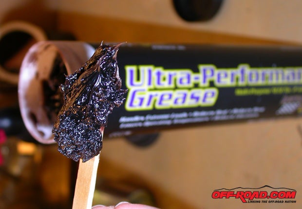 A close-up of Royal Purples Ultra Performance #2 provides a good idea of how thick and stringy a sticky synthetic grease can be (and #2 isnt the thickest).