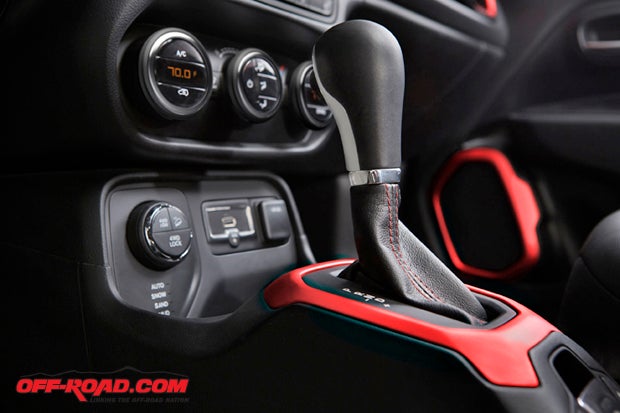 The Select Terrain system, just to the left of the shifter, on the Renegade Trailhawk version allows for fine-tuning to meet the demands of the terrain. 