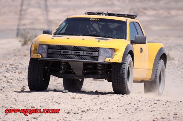 Stewarts Raceworks designed a new fiberglass body that follows the same lines of the production Ford Raptor, but it has a significantly wider and taller stance to be able to accommodate the 39-inch BFG Project tires that cycle 26 inches of travel in the front and 31 inches in the rear.