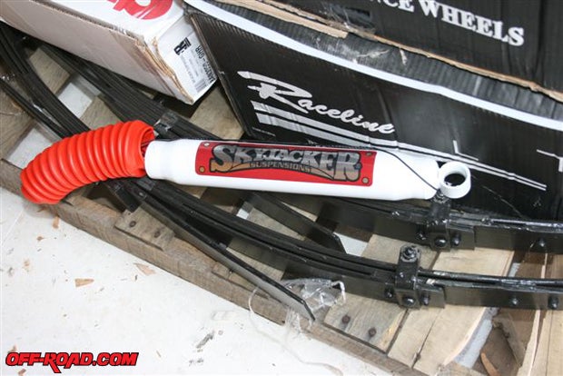 Skyjacker's 6-inch long arm kit includes four shocks and rear springs.