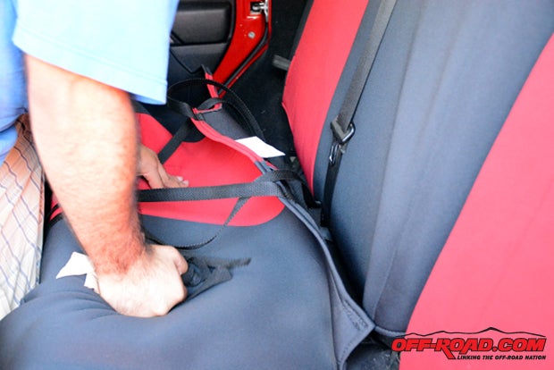 The bottom seat cushion covers also have a rear flap that is tucked in between the seat cushions so the sewn-in attachment clips can also be reached from behind. 