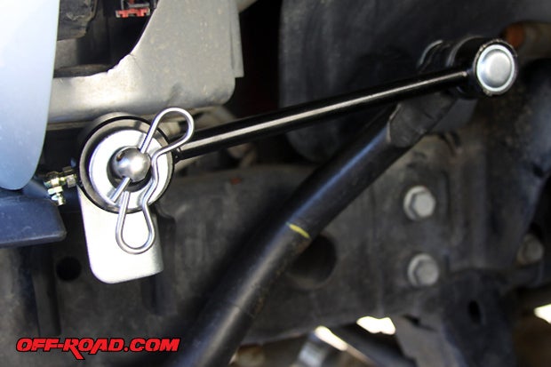 One of the best features of the TeraFlex quick disconnect system is the Park bracket. This angled piece mounts to the body and gives a safe place to anchor your sway bar when its disconnected. No more messing around with zip ties or bungee cords.
