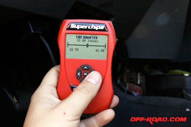 The Superchips Flashpaq allows you to calibrate your speedometer for larger off-road tires.