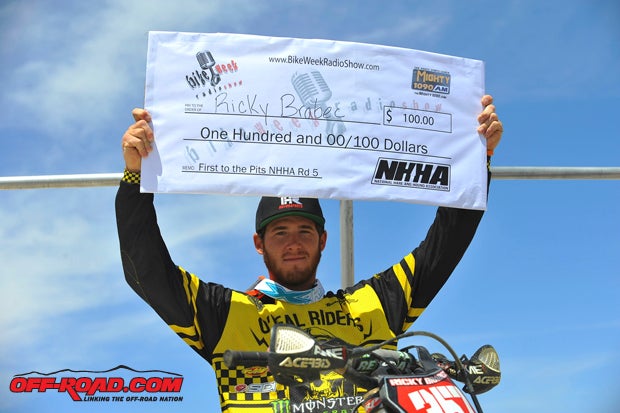 Ricky Brabec was pretty beat after racing SCOREs Imperial Valley 250 the day before, but he managed to put himself in the thick of the fight for first. He picked up the $100 Bike Week Radio bonus for leading after the 40-mile first loop and settled for second after breaking off his front brake on the second loop.