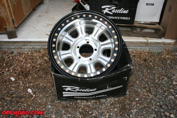 Beautiful, heavy-duty aluminum beadlock wheels from Raceline will keep the Goodyear tires in line.