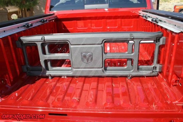 7.	A molded and movable barricade was included in the Ram 1500s package, which kept camping items and groceries from sliding too far forward.