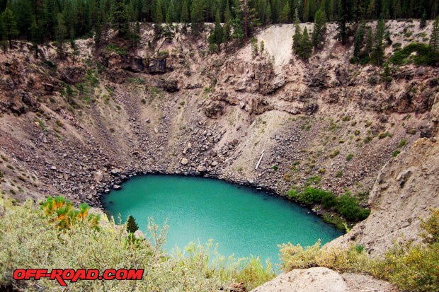 The Inyo Craters were formed by volcanic activity million of years ago. A volcano lost its top and left this massive void behind. Today two volcanic explosion pits are filled with turquoise-colored water. 