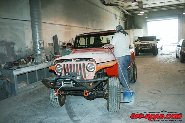 Even the Jeeps original paint was sanded smooth in preparation for the primer.