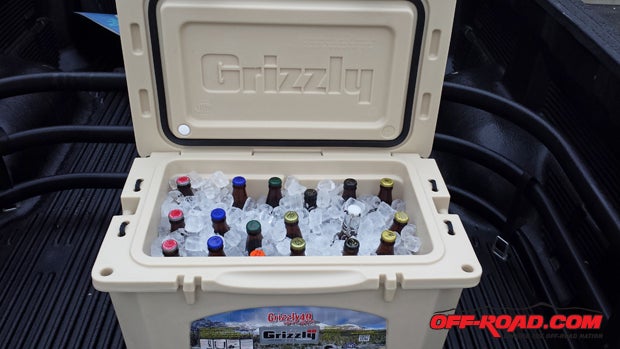 Whether youre carrying food, drinks or your days catch from the lake, the 40-quart capacity of our Grizzly Cooler provides an interior capacity that measures 18 inches wide, 11 inches deep and a height of 12 inches. For the beer lovers out there, that means itll fit 22-ounce brews just fine. 