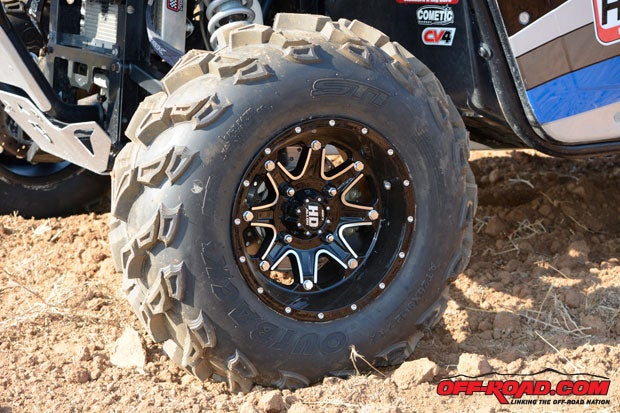 The STI HD Alloy wheels on Meinzers Rhino are shod with 26-inch STI Outback tires, which perfect for grabbing traction in a wide variety of terrain.