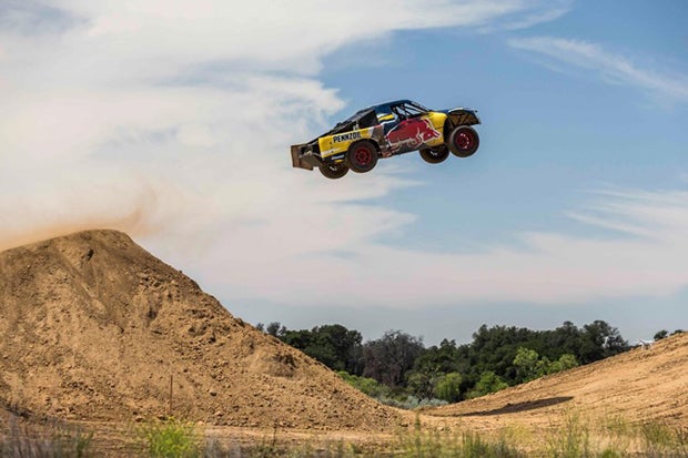Bryce Menzies looks to break the record of longest off-road truck jump at 332 feet.