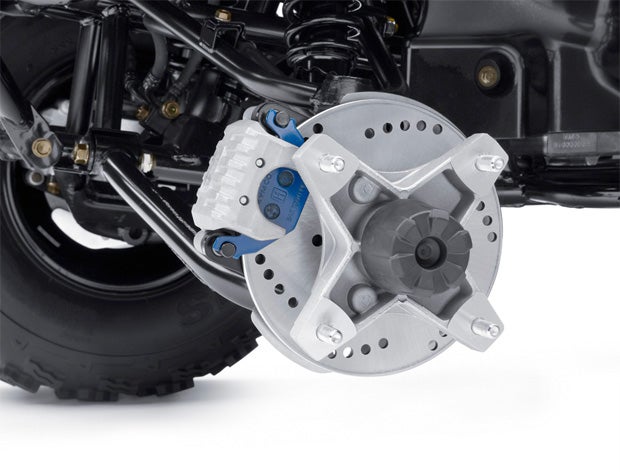 Vented brake rotors help provide stopping power for the Brute Force 300.