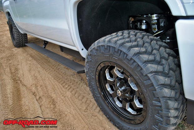 ICON Stage 4 Suspension System is outfitted on Davi Millsaps 2014 Sierra 2500HD. AMP Powersteps are also equipped for easy access to the truck. 