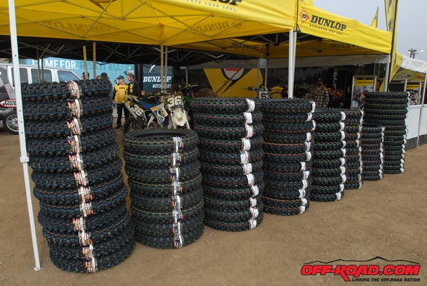 Over 30 moto journalists made the trek to Milestone Motocross Park in Riverside, California, for the Dunlop Geomax MX 32/MX52 tire intro. Dunlop brought a mountain of brand new tires for them to sample. That mountain was a mole hill by the end of the day.