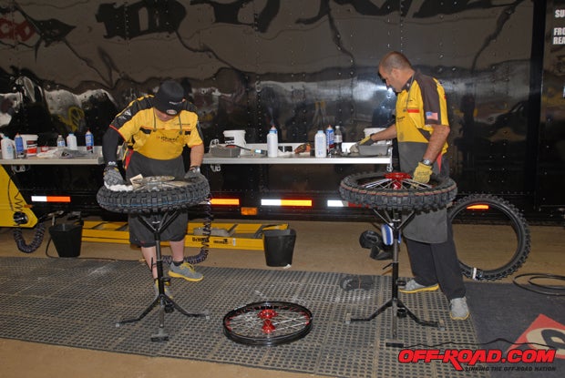 With so many bikes at the test, Dunlop kept four tire change stations hopping all day long.